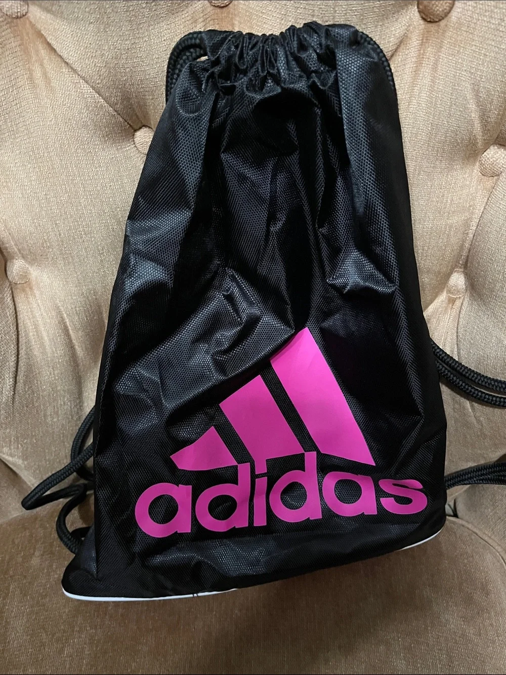 adidas Black Drawstring Gym Sack with Pink Logo